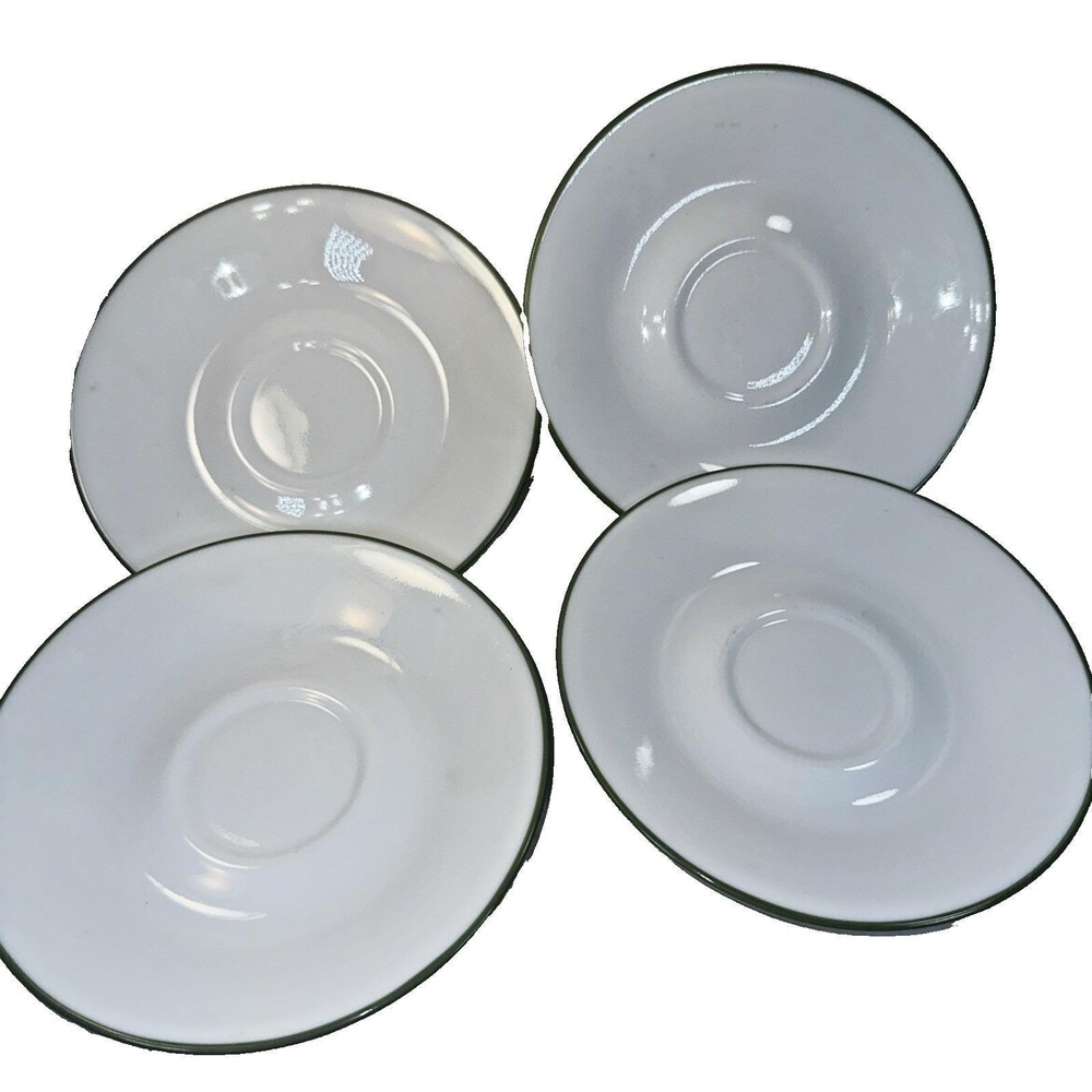 Set Of 4 Vintage Corelle by Corning White with Green Trim Saucers 6.25" EVC
